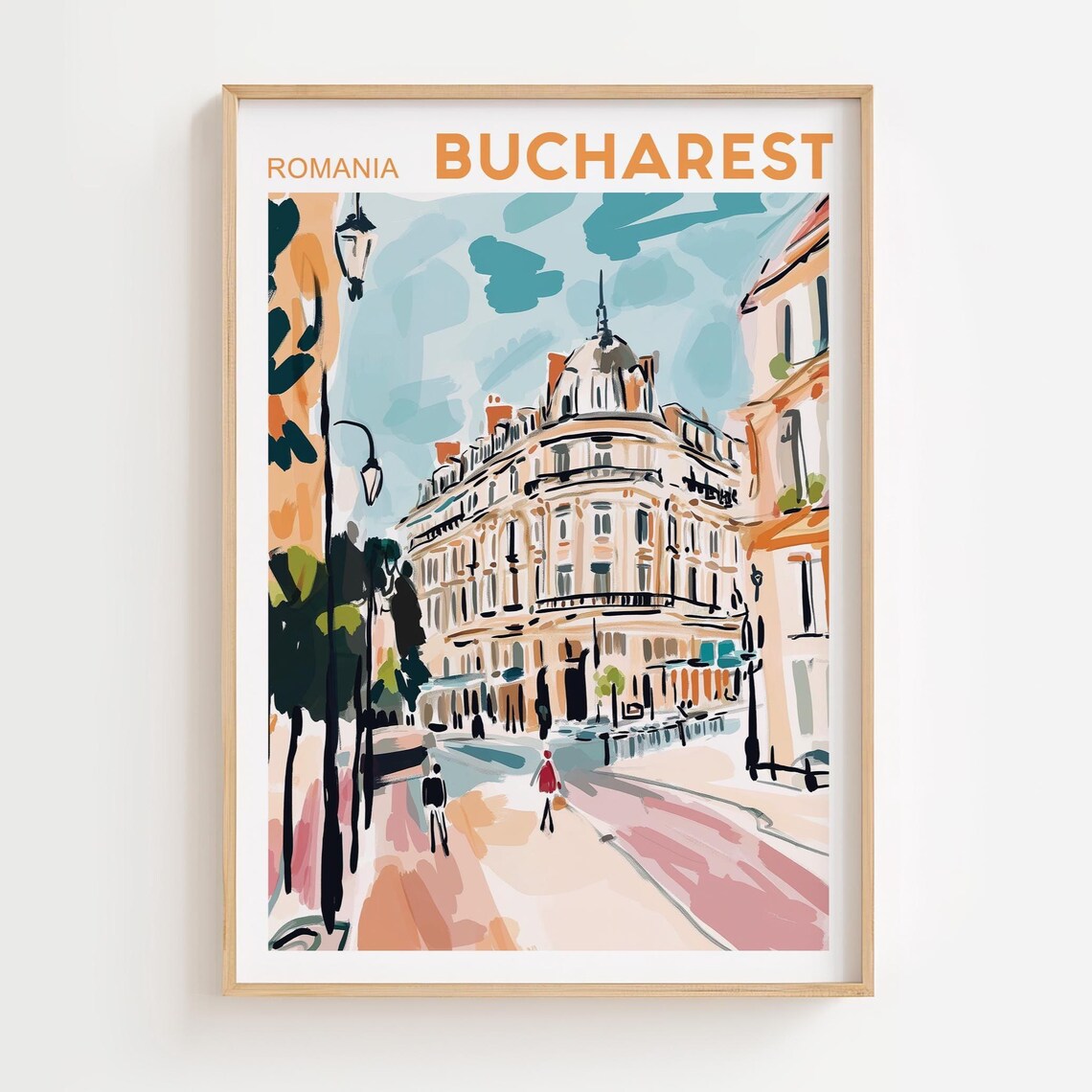 Bucharest Romania Belle Epoque Boulevard Pastel Watercolor Poster