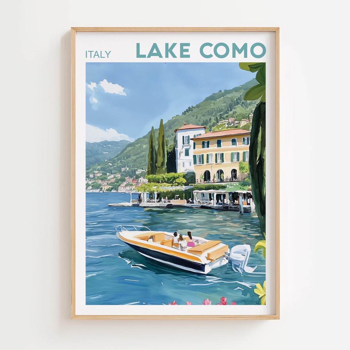 Lake Como Italy Travel Poster, Garden Landscape