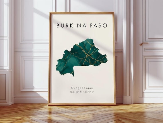 Burkina Faso Map Poster Green And Gold Africa Wall Art Print Home Decor Geography Gift Wallpaper