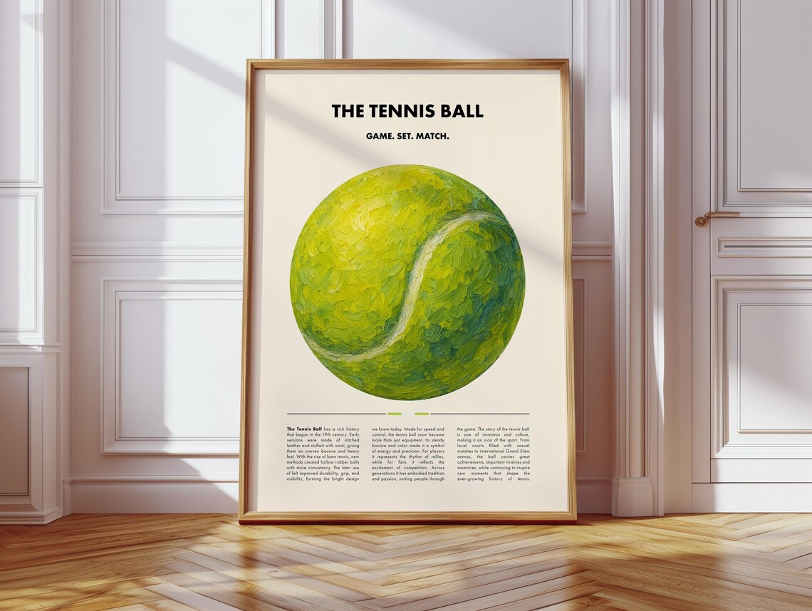 The Tennis Ball Vintage Sports Poster with Painted Ball and History