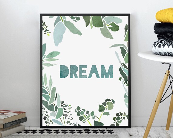 Dream Botanical Eucalyptus Leaves Inspirational Word Wall Poster