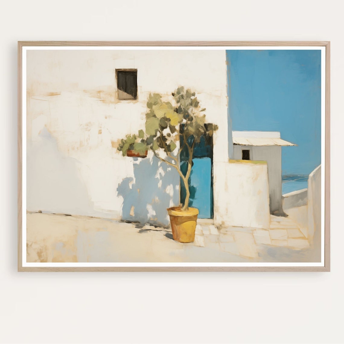 Charming Whitewashed Mediterranean House with Blue Door Poster