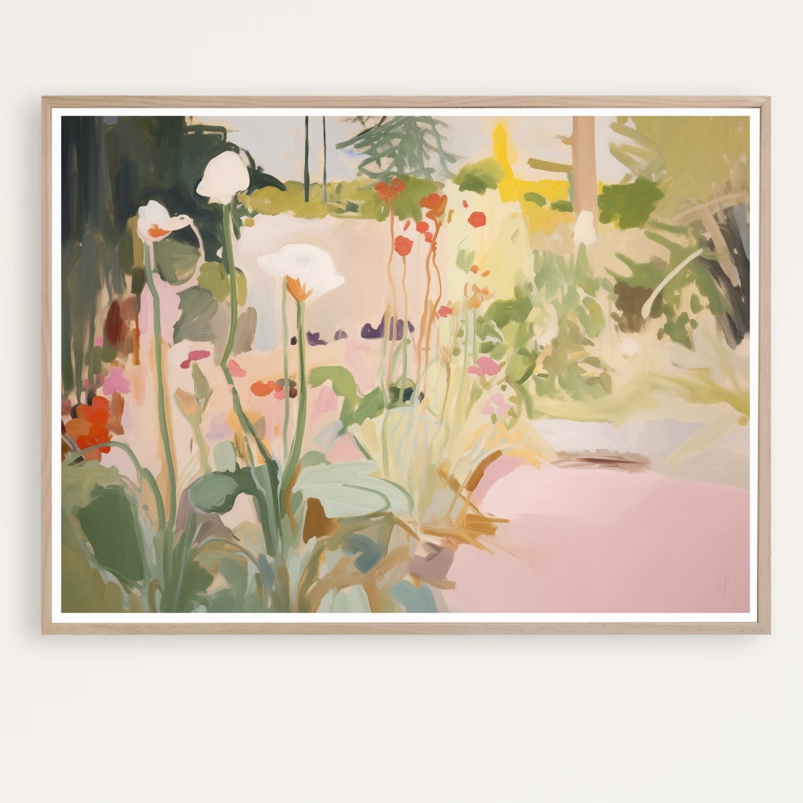 Dreamy Abstract Summer Garden with Poppies and Pink Path Poster