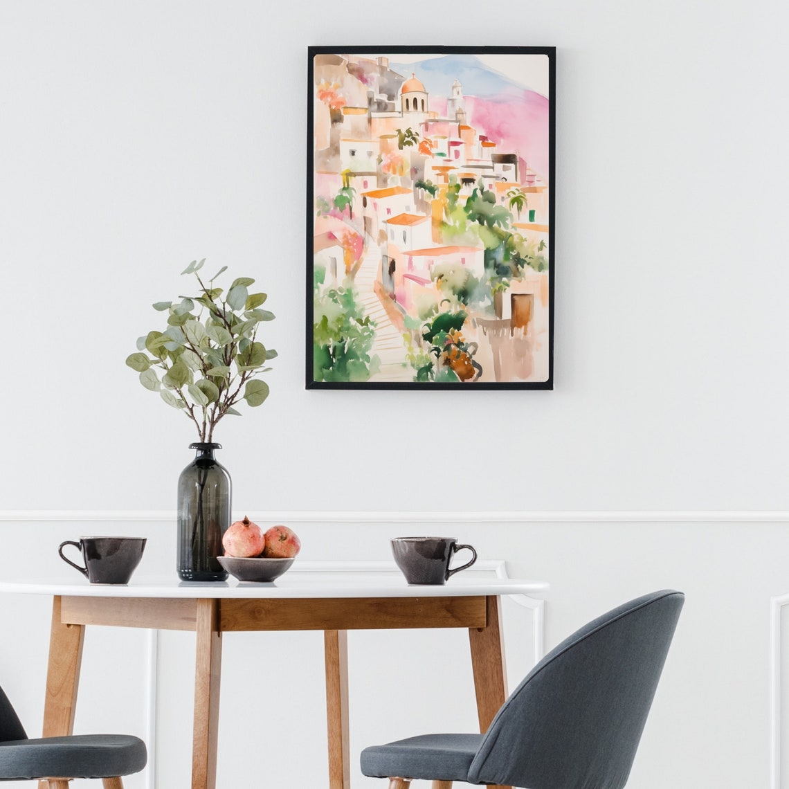 Positano Italy Church Domes Cliffside Steps Watercolor Poster - Image 2