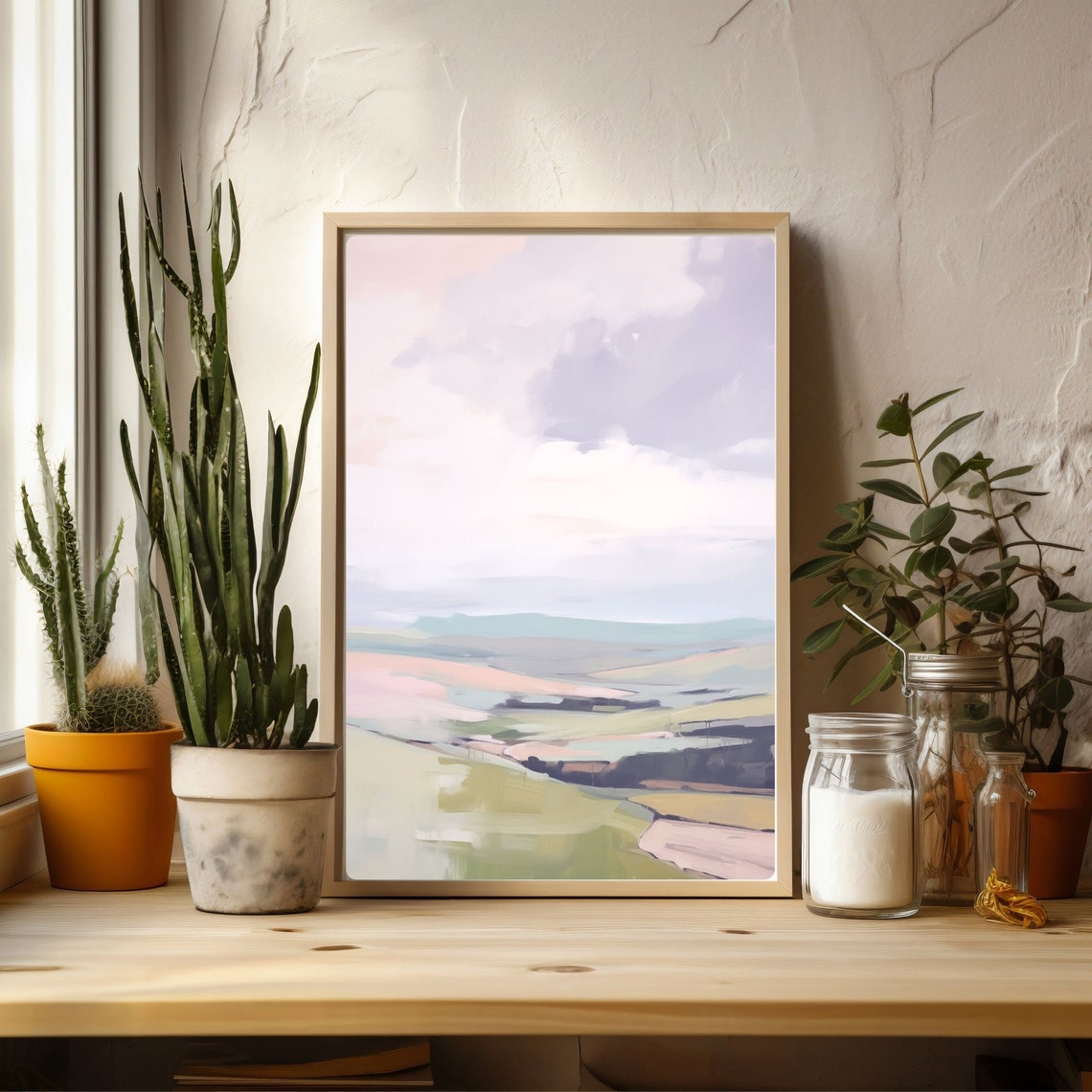 Misty Lavender Hills Soft Pastel Abstract Countryside Poster - Image 3