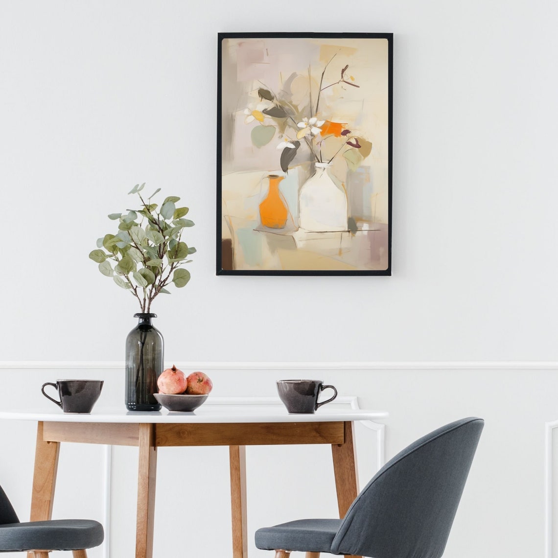 Soft Abstract Floral Bouquet in White Vase with Orange Pot Poster - Image 3