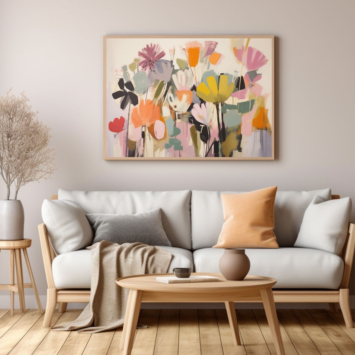 Bold Abstract Flower Garden in Pink Orange and Yellow Poster - Image 3