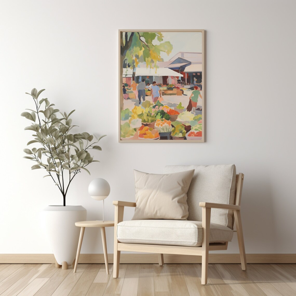 Bustling Farmers Market Produce Stalls Watercolor Painting Poster - Image 2