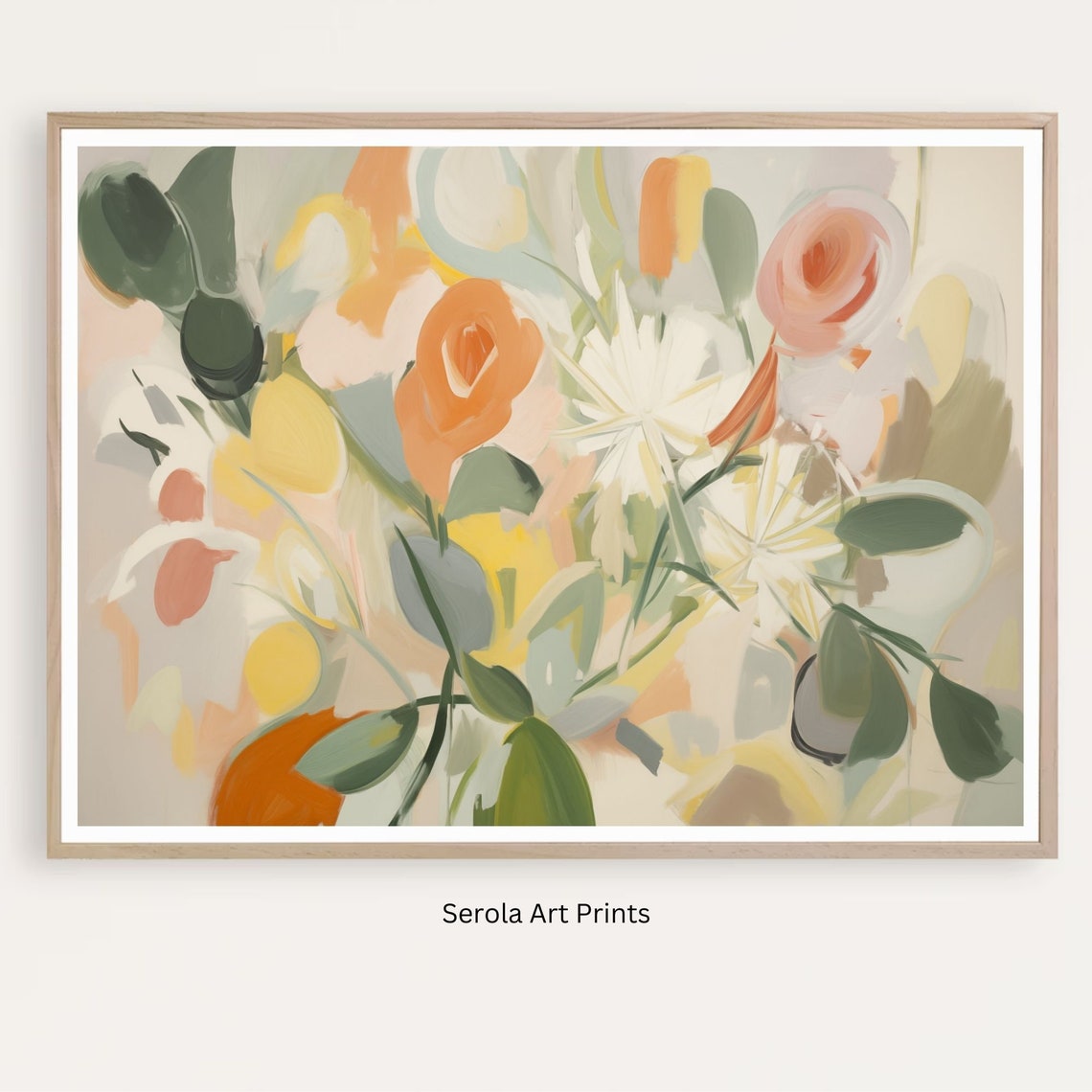 Neutral Abstract Floral Field with Roses and White Blooms Poster