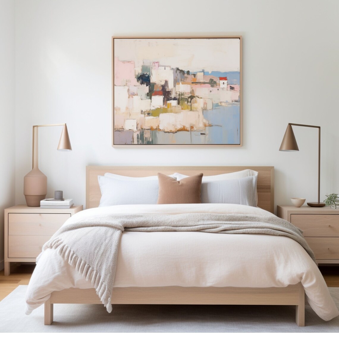 Colorful Abstract Mediterranean Coastal Village Painting Poster - Image 3