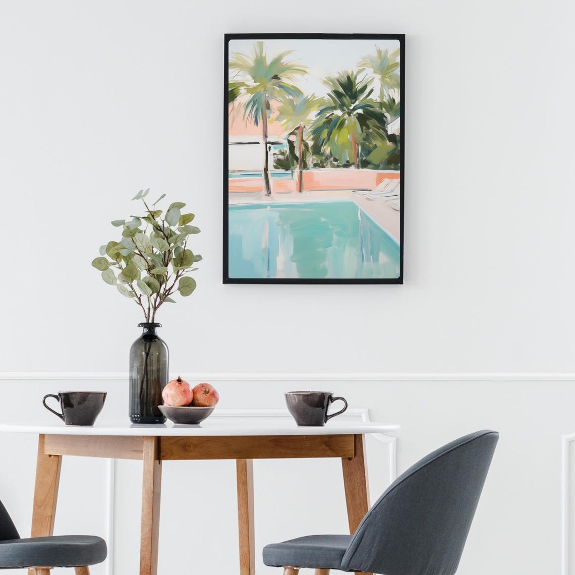 Tropical Poolside with Palm Trees Turquoise Pool Painting Poster - Image 2