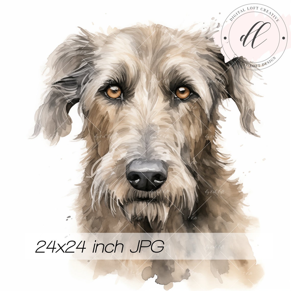 Watercolor Irish Wolfhound Dog Portrait Gentle Pet Art Poster