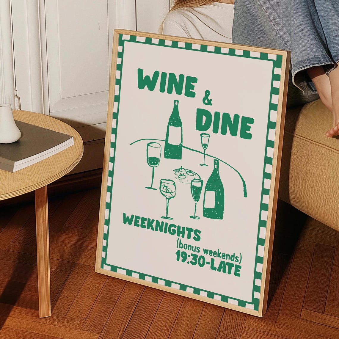 Wine and Dine Weeknights Retro Green Kitchen Bar Wall Art Poster Print - Image 5