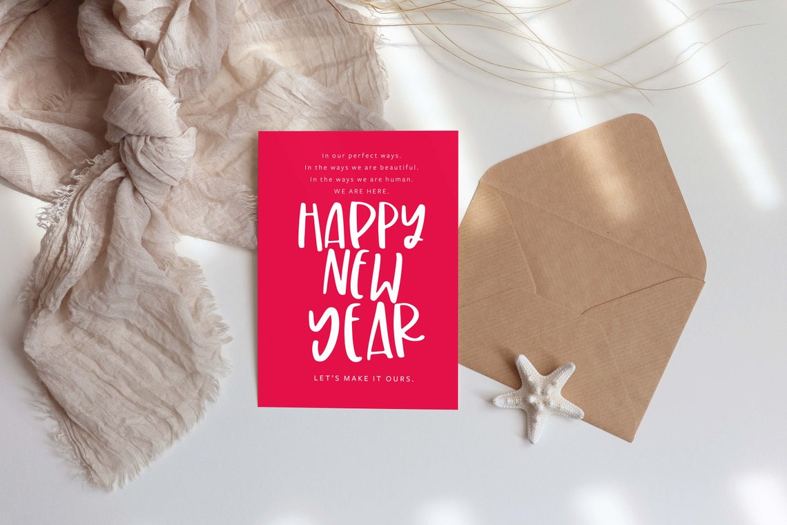 Happy New Year Greeting Cards Blue Red Typography Celebration Prints - Image 4