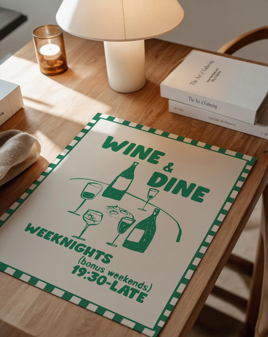 Wine and Dine Weeknights Retro Green Kitchen Bar Wall Art Poster Print - Image 2