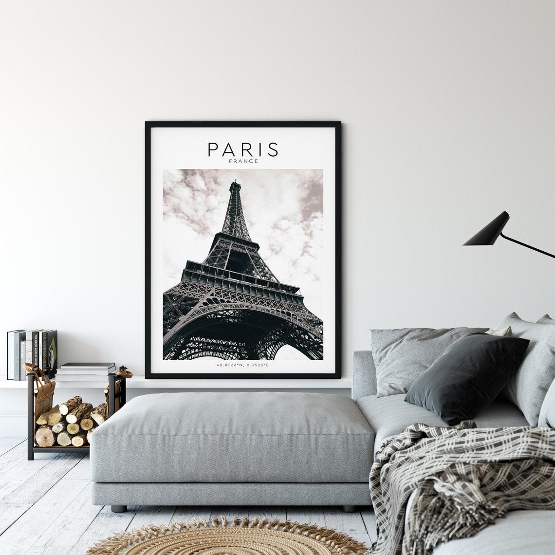 Eiffel Tower Paris Dramatic Low Angle Monochrome Travel Poster - Image 3