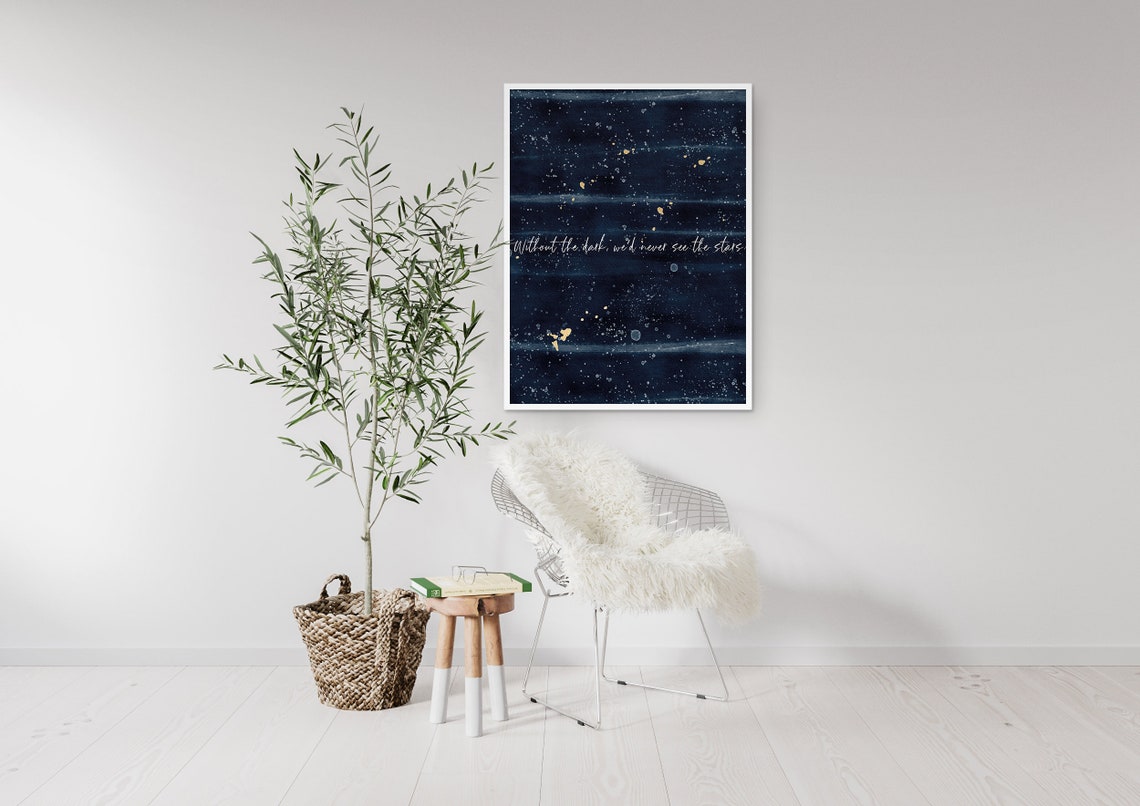 Without The Dark Stars Watercolor Night Sky Inspirational Quote Poster - Image 4