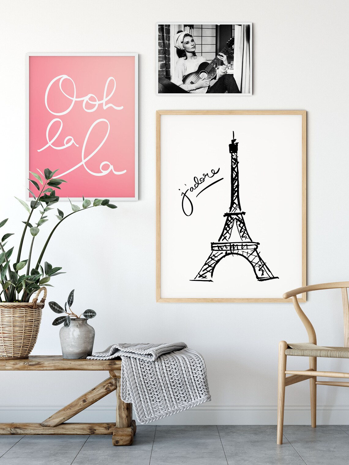 Eiffel Tower Paris Sketch Jadore Black White French Wall Art Poster - Image 2