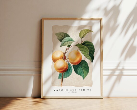 Marche Aux Fruits Print Fruit Market Poster French Marche Les Peches Print Peach Fruit Market Art Modern Trendy Kitchen Wall Art Decor
