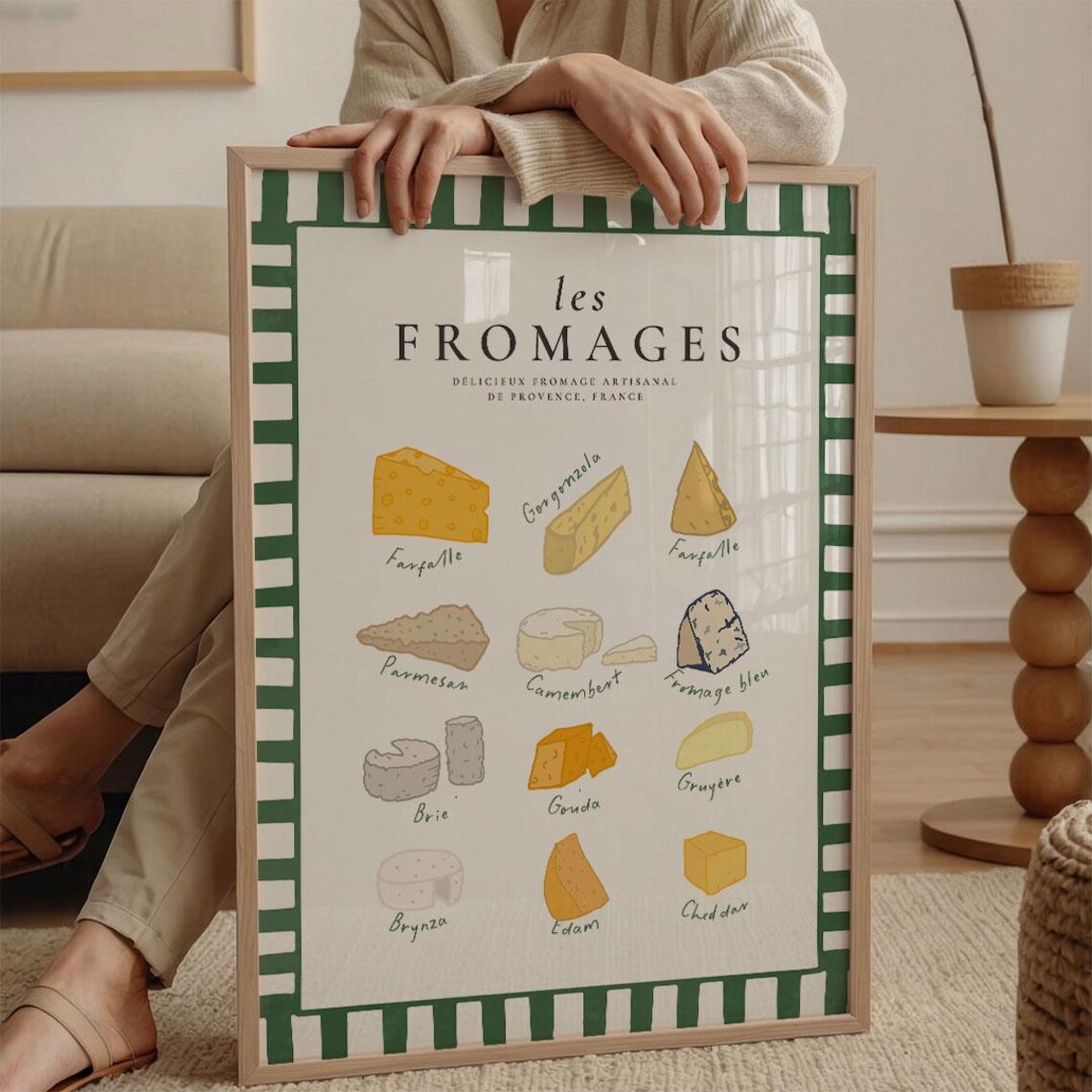 Les Fromages French Cheese Guide Illustration Green Kitchen Poster - Image 4
