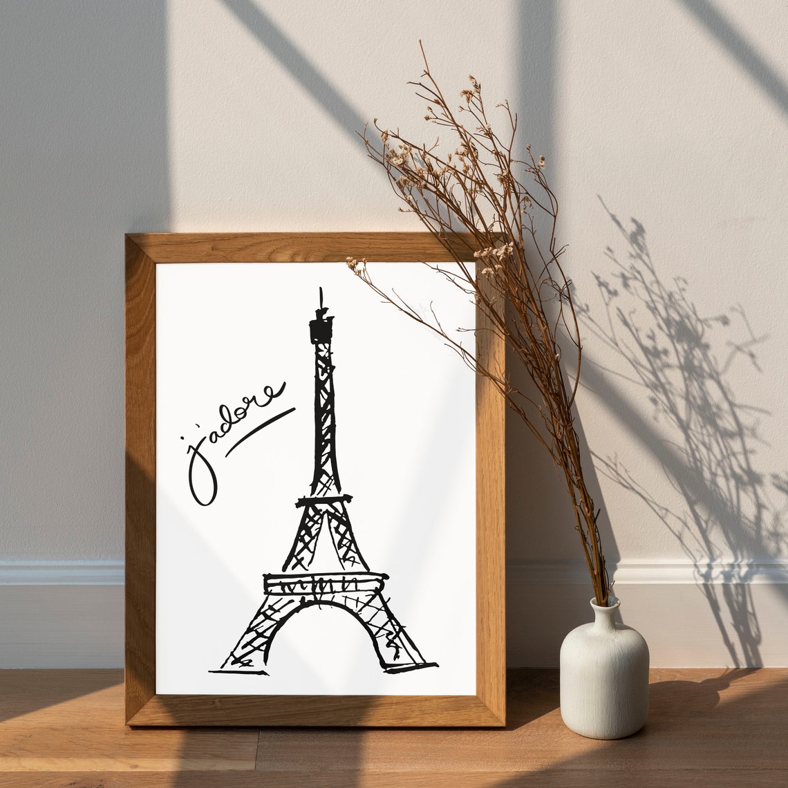 Eiffel Tower Paris Sketch Jadore Black White French Wall Art Poster - Image 3