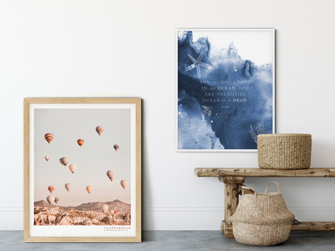 Rumi Quote You Are the Entire Ocean in a Drop Blue Watercolor Poster - Image 2