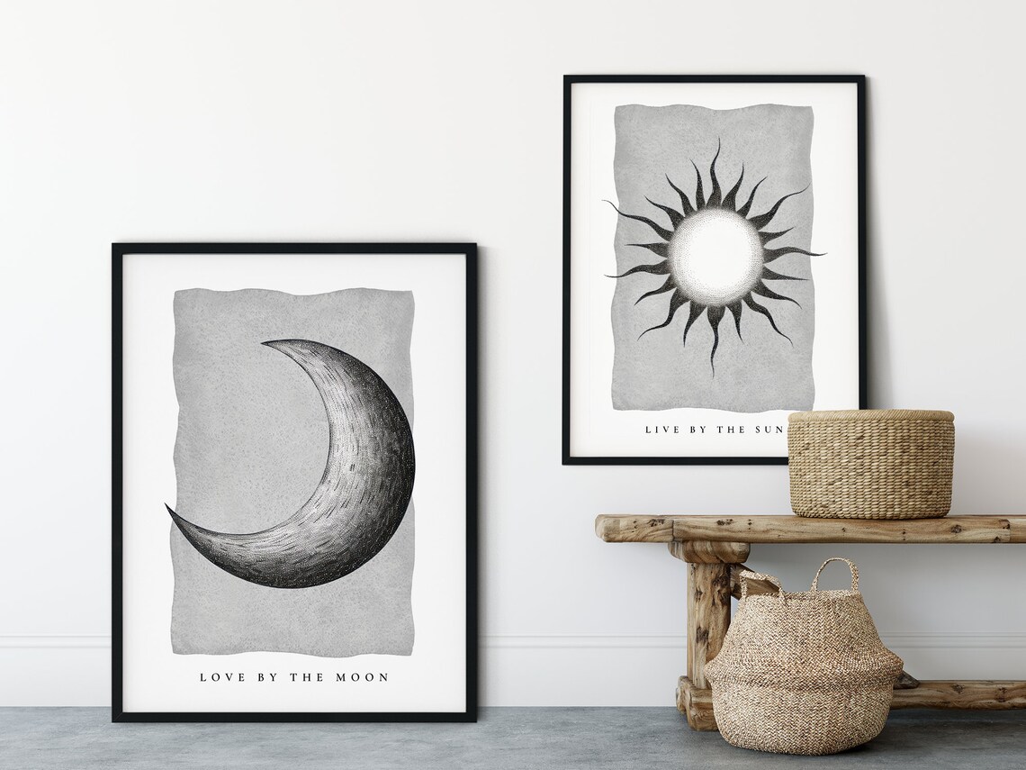 Live By The Sun Celestial Quote Print Minimalist Black White Sun Wall Art Poster - Image 2