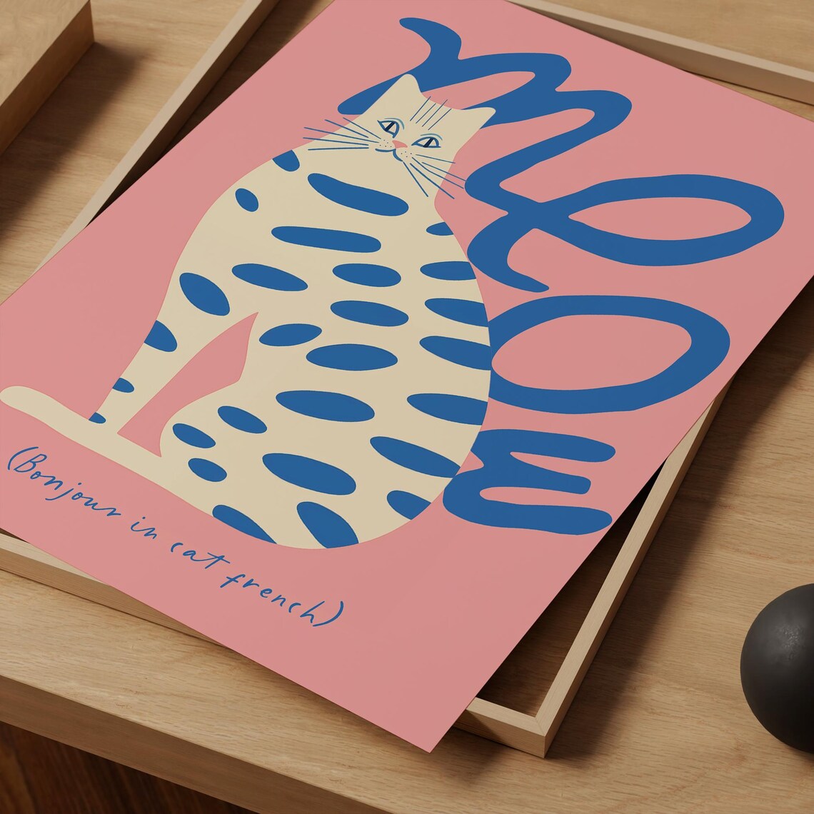 Meow Bonjour In Cat French Pink Cat Lover Playful Art Poster - Image 4