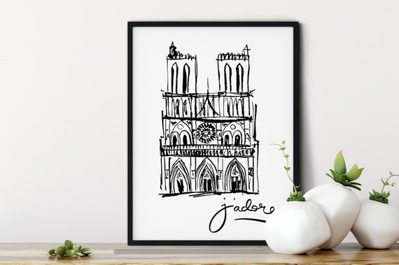Notre Dame Sketch Notre Dame Cathedral Poster Paris Jadore Paris Illustration Print Paris Wall Art Wall Art Home Decor France Travel