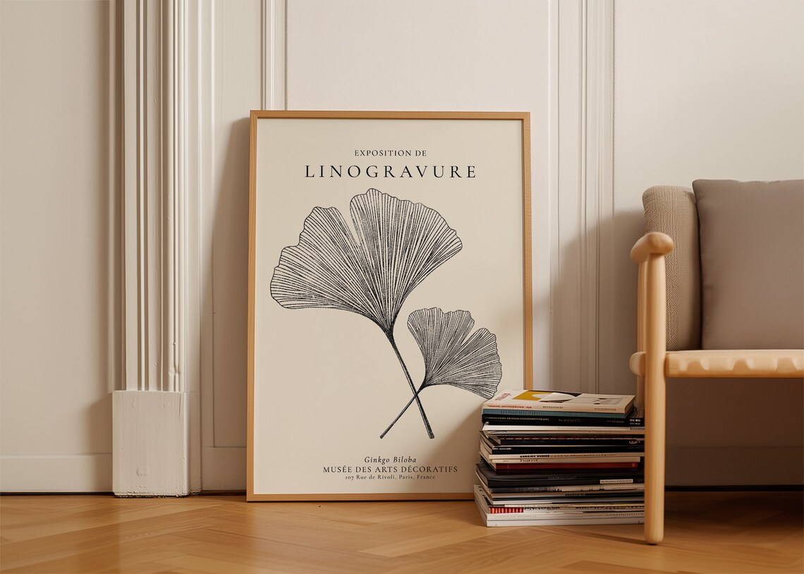 Ginkgo Linocut Botanical Art Print, Leaf Study - Image 5