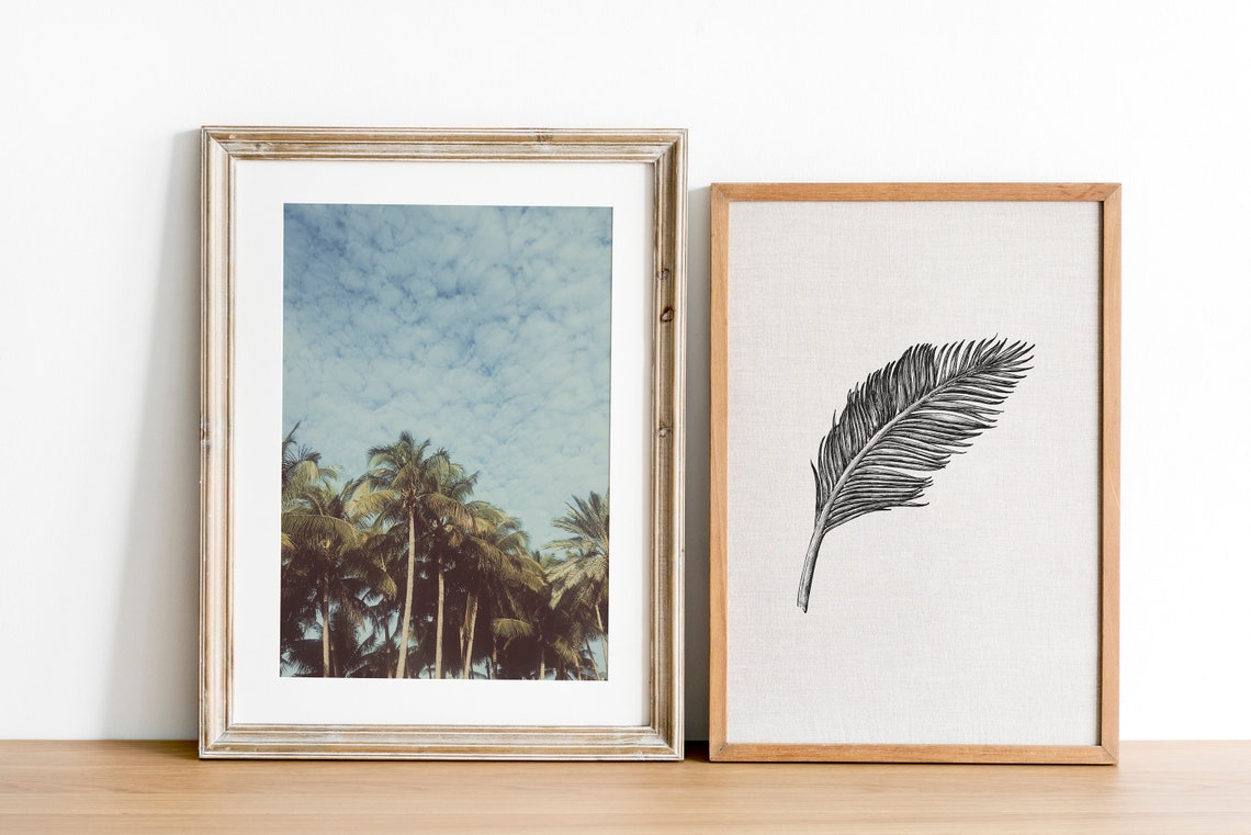Palm Trees Vintage Blue Sky Tropical Photography Wall Art Poster - Image 2