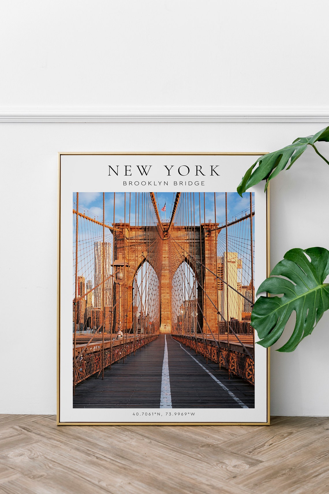 New York Brooklyn Bridge Walkway Sunset Cables Skyline Poster - Image 2