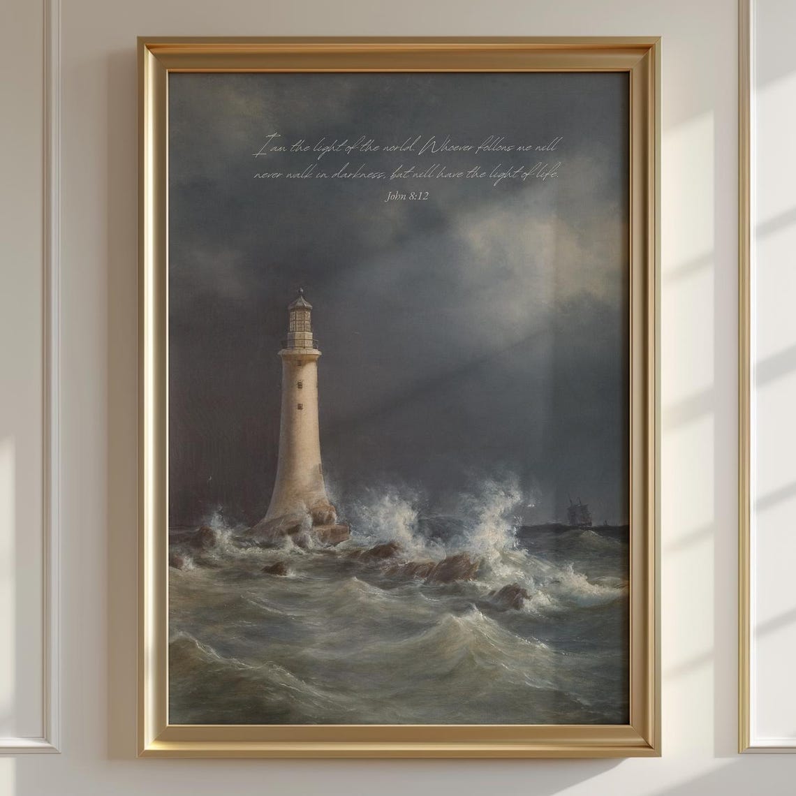 John 8:12 I Am The Light Of The World Lighthouse Storm Poster