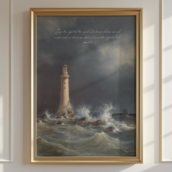 John 8:12 I Am The Light Of The World Lighthouse Storm Poster