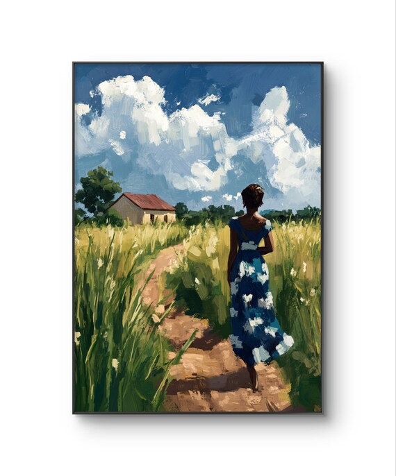 Blantyre Malawi Woman Walking Field Path To Hut Under Big Clouds Print