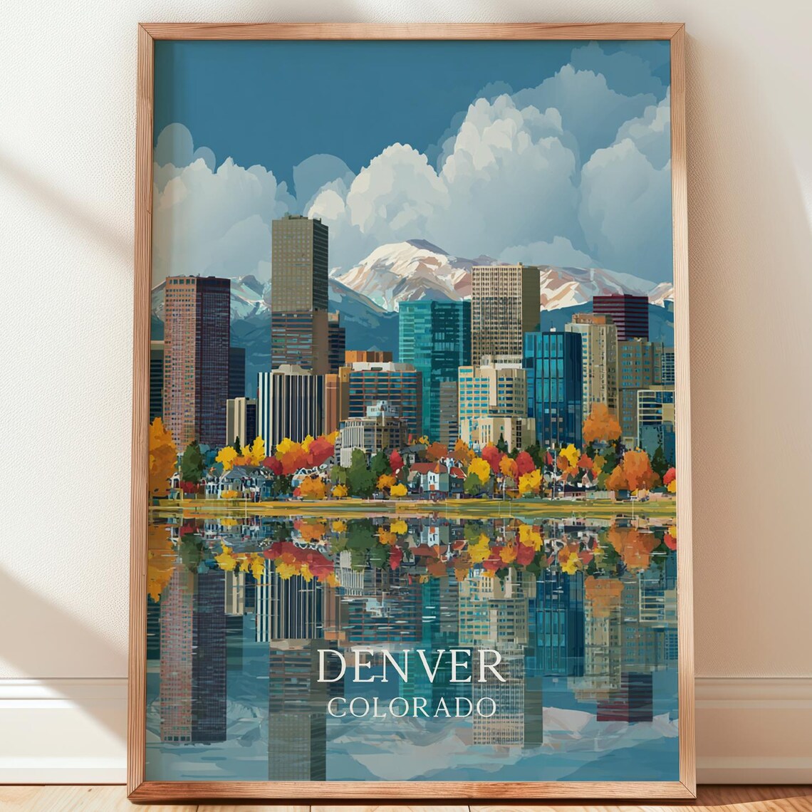 Denver Colorado Travel Poster Rocky Mountains Skyline Wall Art City Print