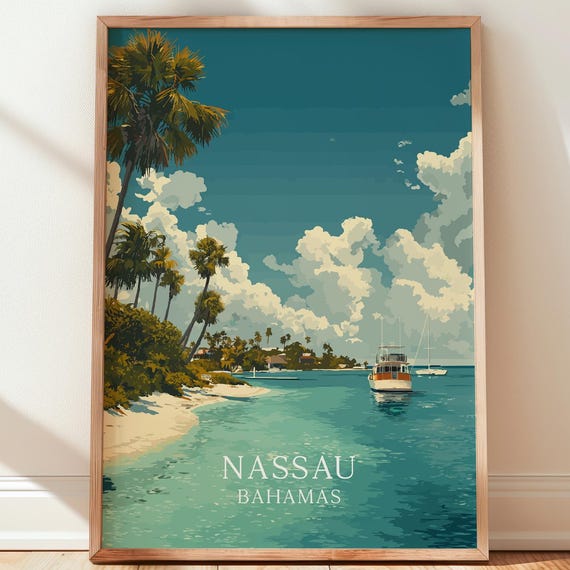 Nassau Bahamas Travel Poster Caribbean Beach Wall Art Print