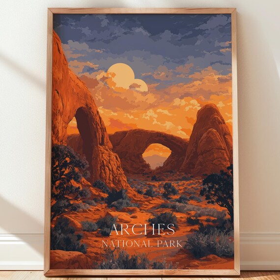 Arches National Park Utah Red Rock Sunset Desert Landscape Travel Poster
