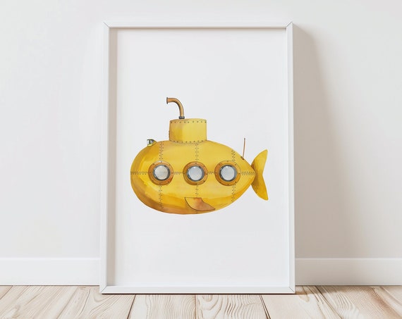 Yellow Submarine Print Nautical Nursery Decor Transportation Wall Art Under The Sea Nursery Decor Kids Ocean Decor Playroom Decor