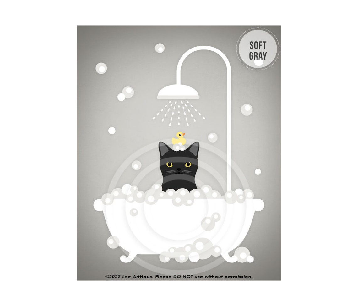 Black Cat Bubble Bath Clawfoot Tub Rubber Duck Cute Kitten Poster - Image 3