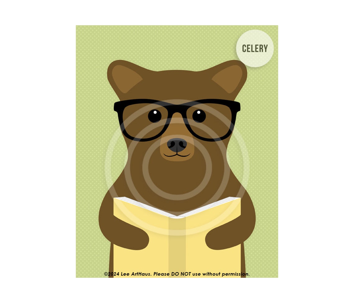 Brown Bear With Glasses Reading Book Cute Animal Nursery Art Poster - Image 4