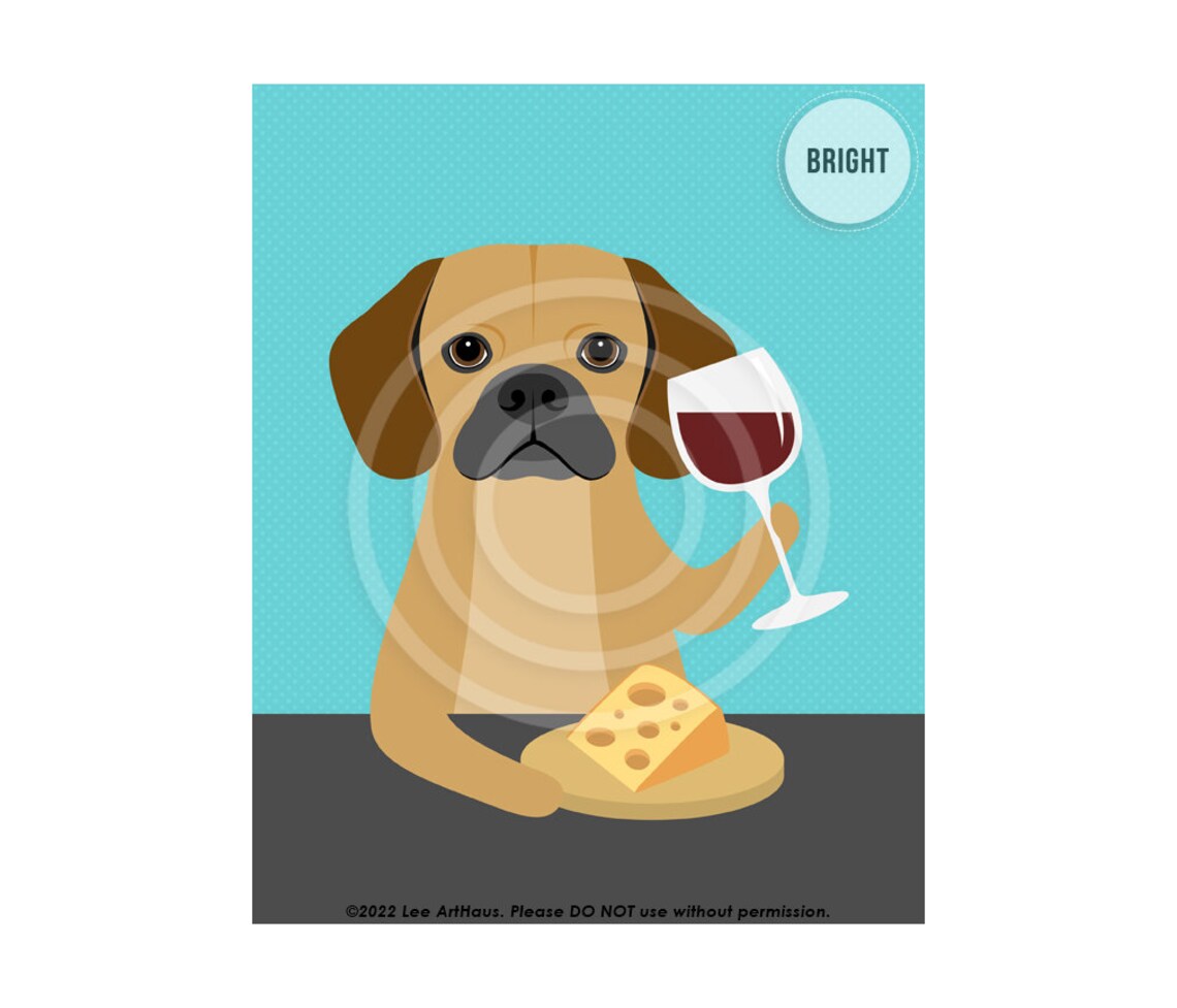 Puggle Dog Wine and Cheese Glass Cute Funny Foodie Pet Poster - Image 2