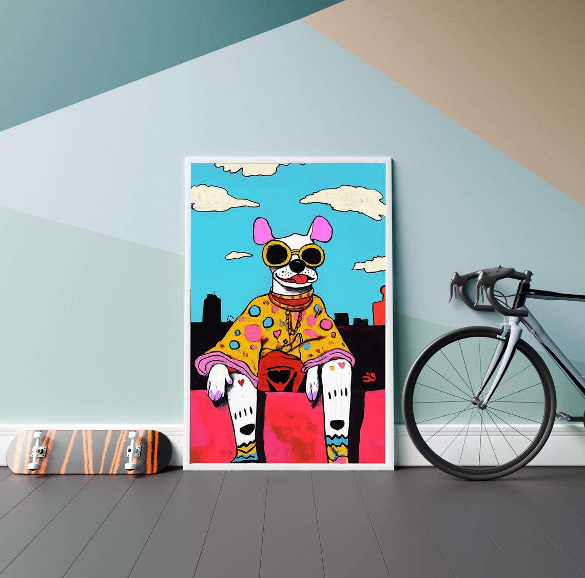 Funky Dog Wall Art Colorful Pop Art Dog Print Retro Dog Art Print Quirky Dog In Yellow Poster Colorful Wall Decor Colorful Dog Poster - Image 2