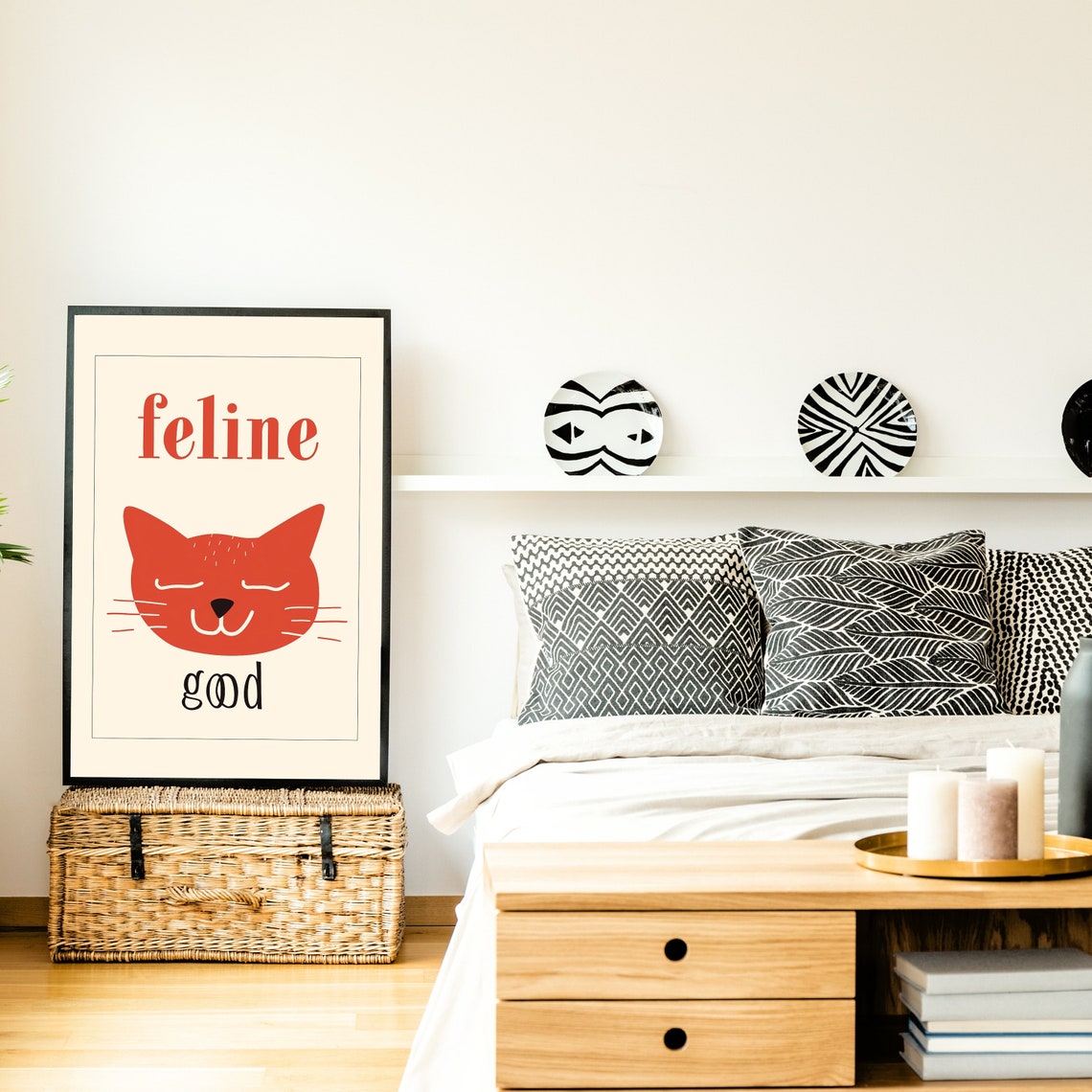 Feline Good Minimalist Orange Cat Face Cream Typographic Poster - Image 3