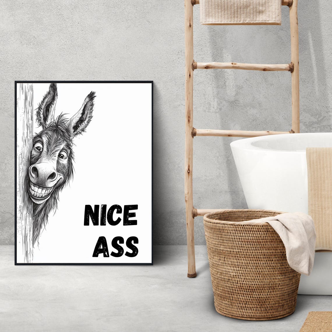 Hilarious Peeking Donkey Nice Ass Quote Funny Bathroom Poster - Image 2