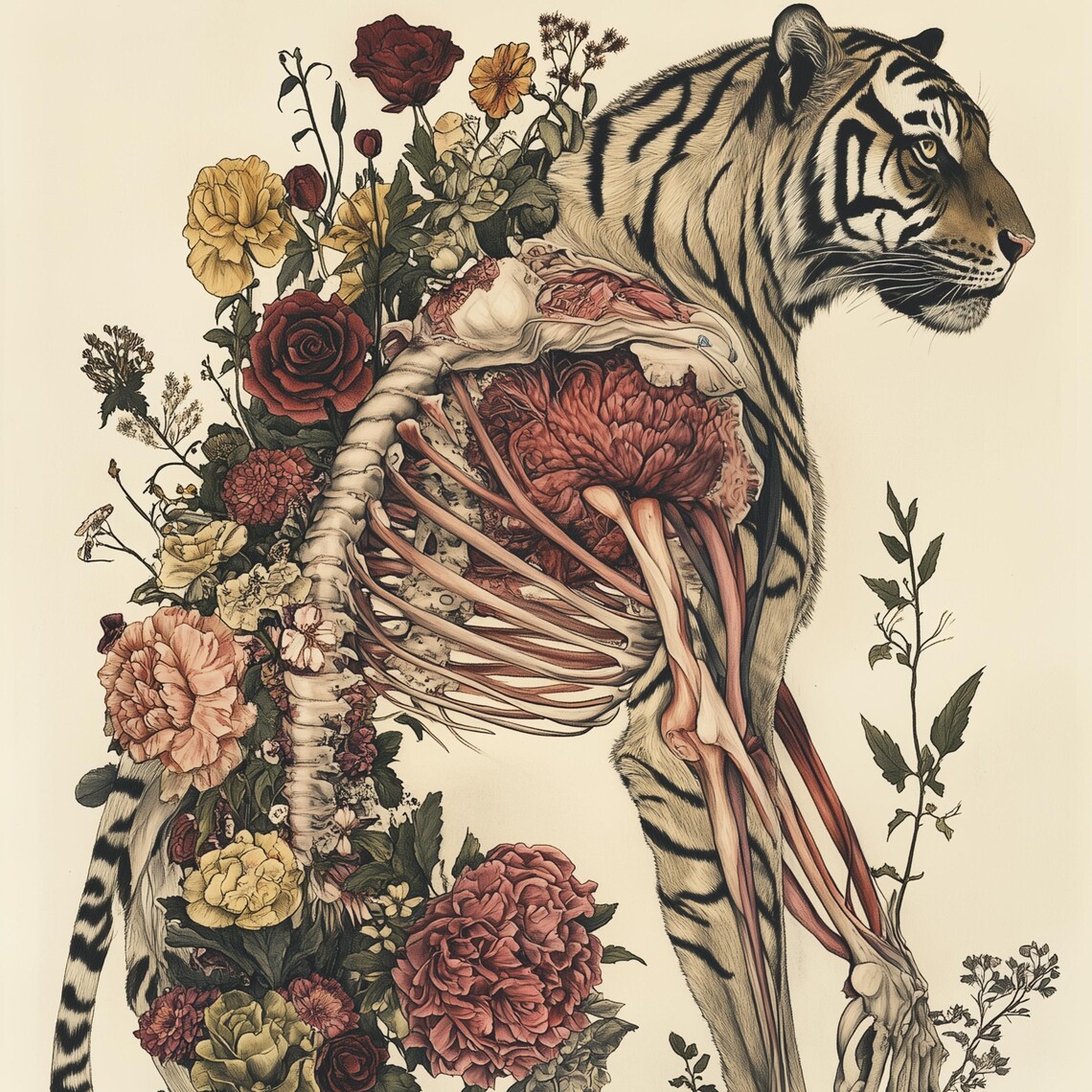 Whimsical Animal Anatomy Tiger Elephant Zebra Art Print - Image 3
