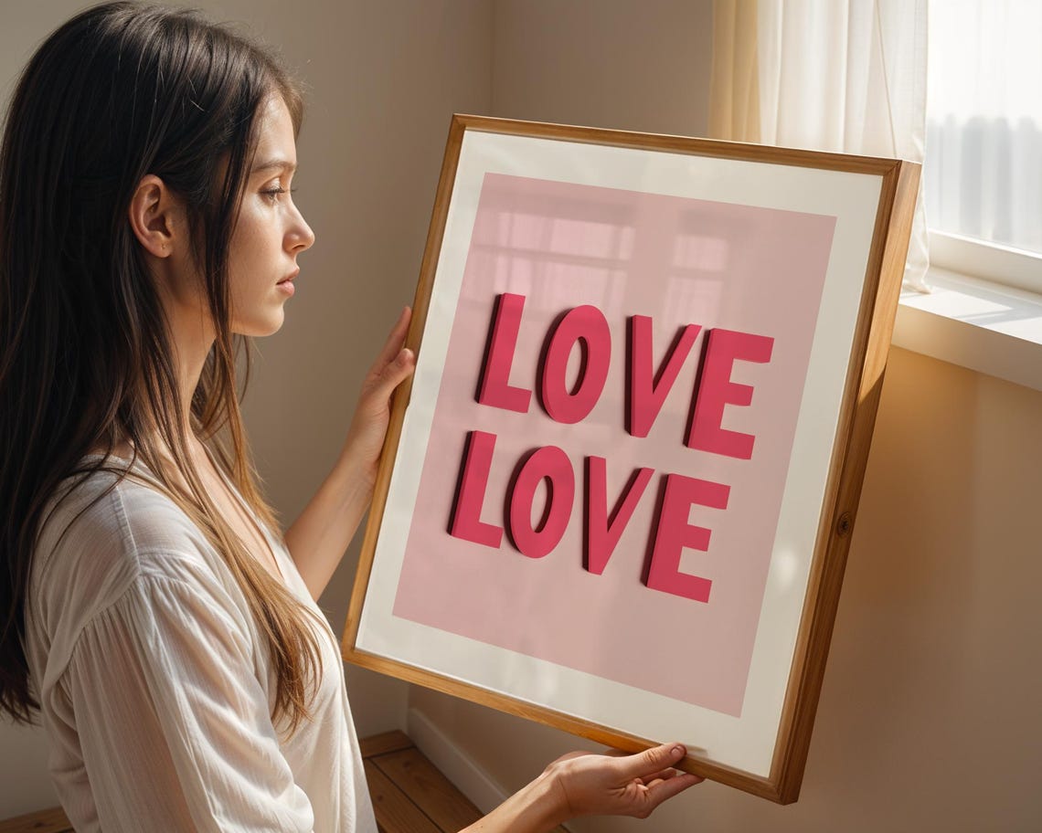 Bold Pink 3D Love Love Lettering Poster For Romantic Bedrooms - Image 2