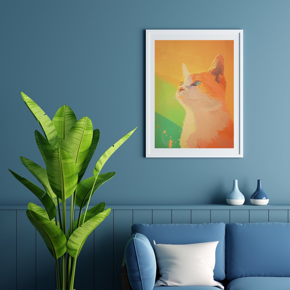 Orange Tabby Cat Portrait Vibrant Sunset Pop Art Style Cat Poster - Image 2