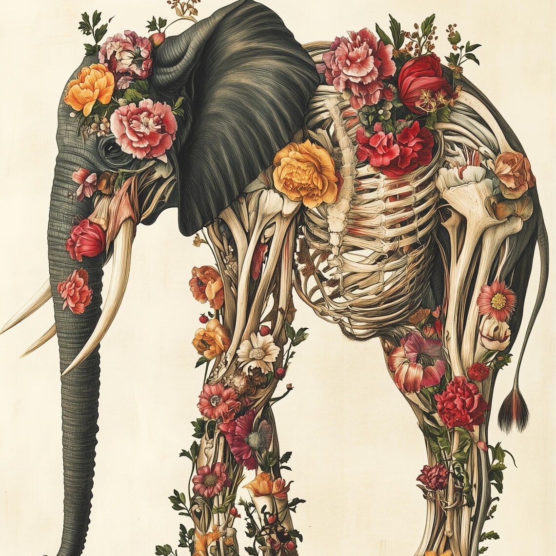Whimsical Animal Anatomy Tiger Elephant Zebra Art Print - Image 2
