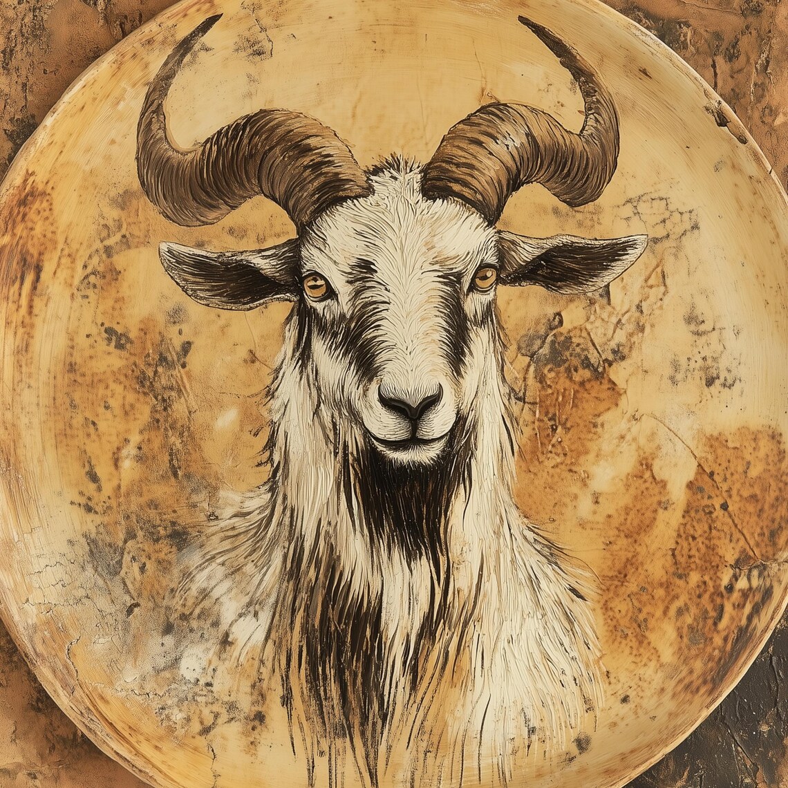 Rustic Goat Portrait Golden Moon Poster Horned Goat Vintage Farm Art - Image 3
